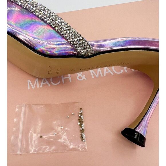 NWT MACH & MACH Pink Iridescent Crystal Embellished Bow Mules Size EU36 - Picture 6 of 12